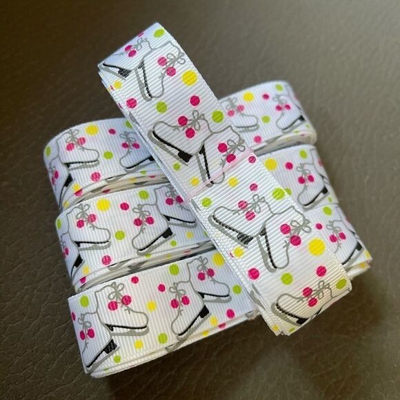 Grosgrain Ribbon 7/8” 5 yards 5/$20 Christmas Winter ice skates snow skating NEW - Picture 2 of 7